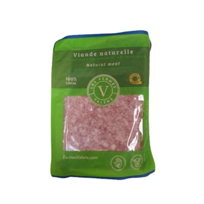 A vacuum-sealed package of ground pork meat