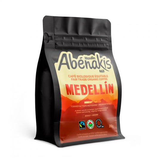 Black bag of Moulin Abénakis Medellin fairtrade organic medium roast coffee