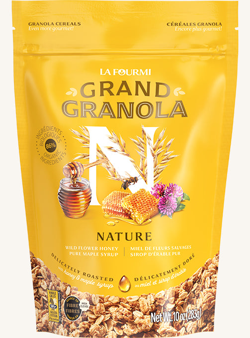 Yellow package of nature wild flower honey grand granola by La Fourmi