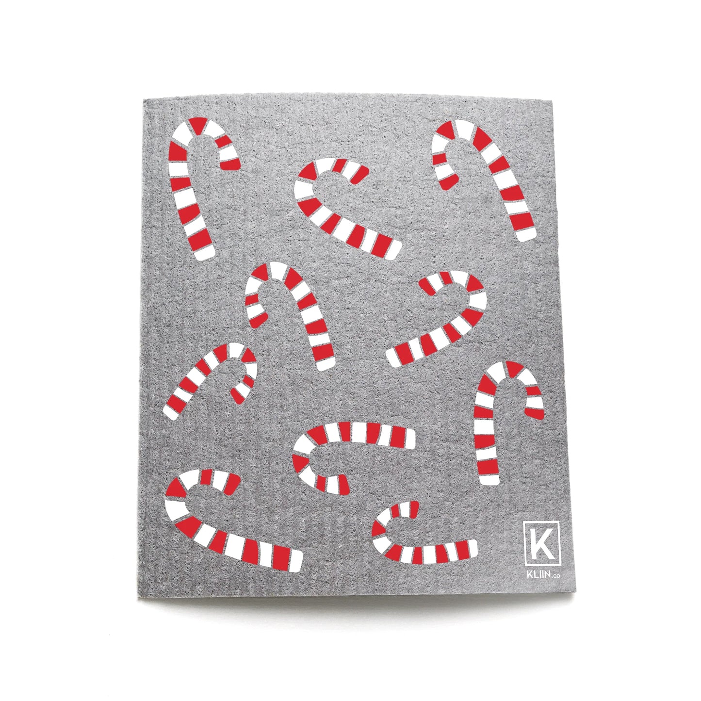 Kliin reusable sponge towel Christmas candycane grey design