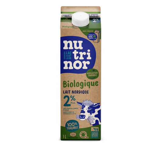 1 litre brown carton of Nutrinor organic 2% milk