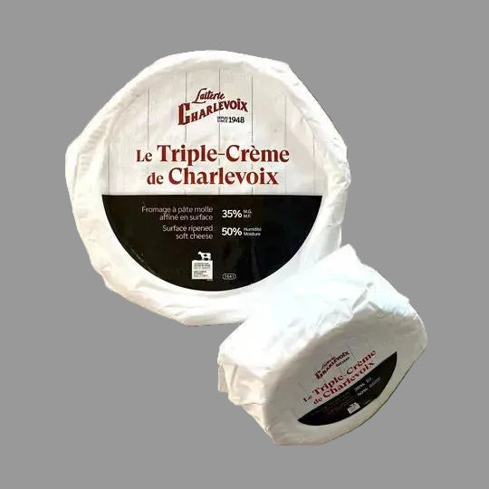 Roll of Triple-Crème cheese by Laiterie Charlevoix with white packaging