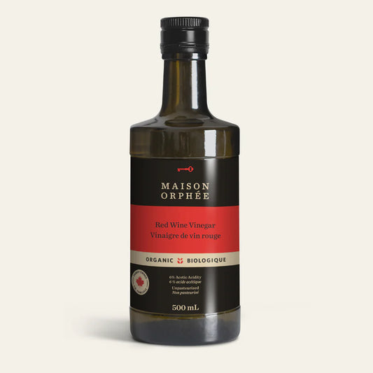 Bottle of organic red wine vinegar by Maison Orphée