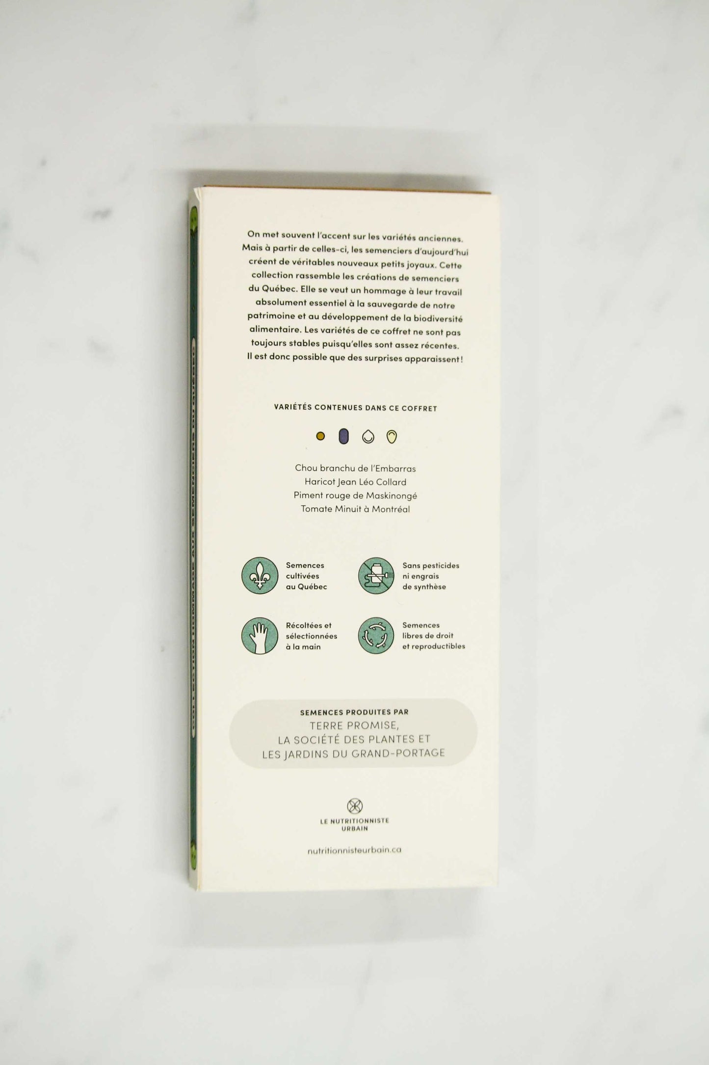 Back of Tribute to Quebec's Seed Growers seed collection box set