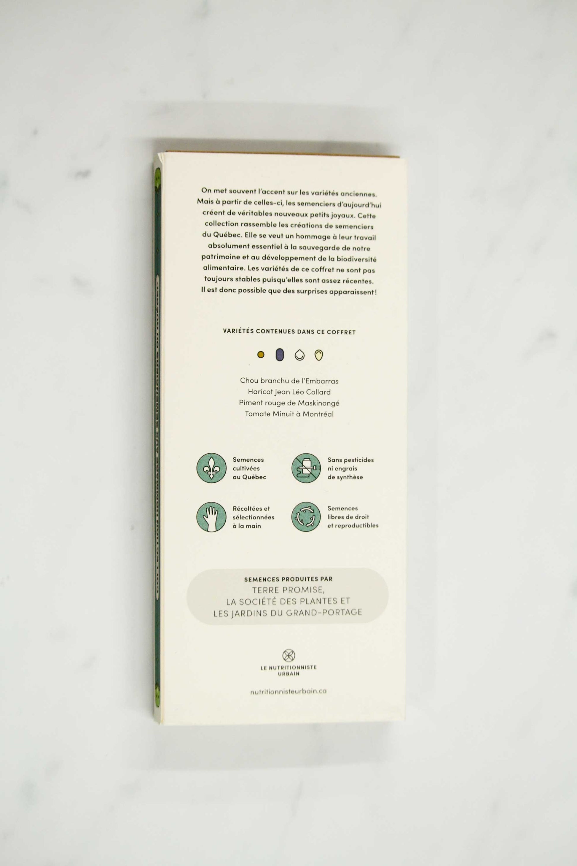 Back of Tribute to Quebec's Seed Growers seed collection box set