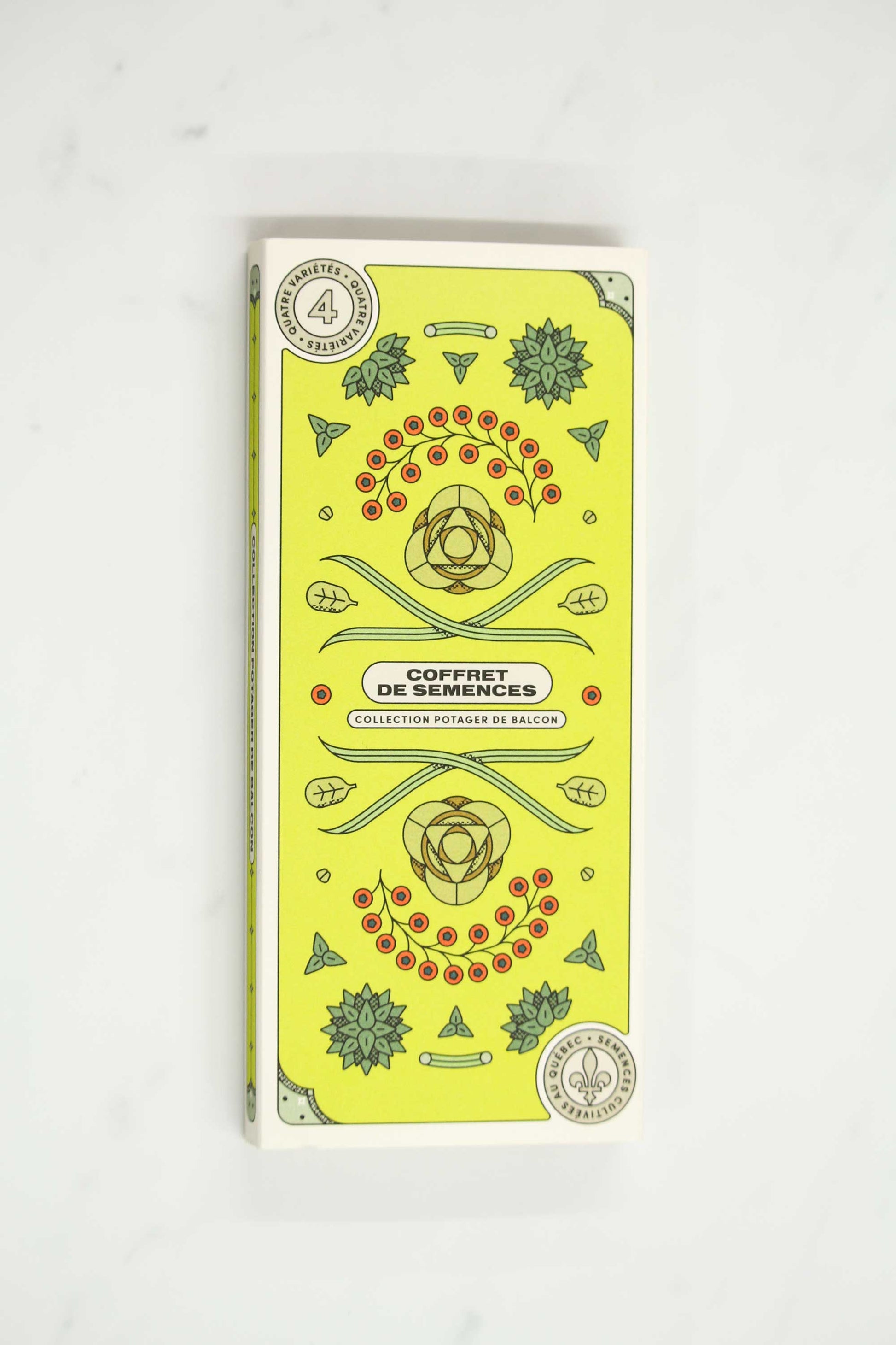 Open Balcony Garden seed collection box set with illustrations of basil, green beans, lettuce and tomatoes on cover