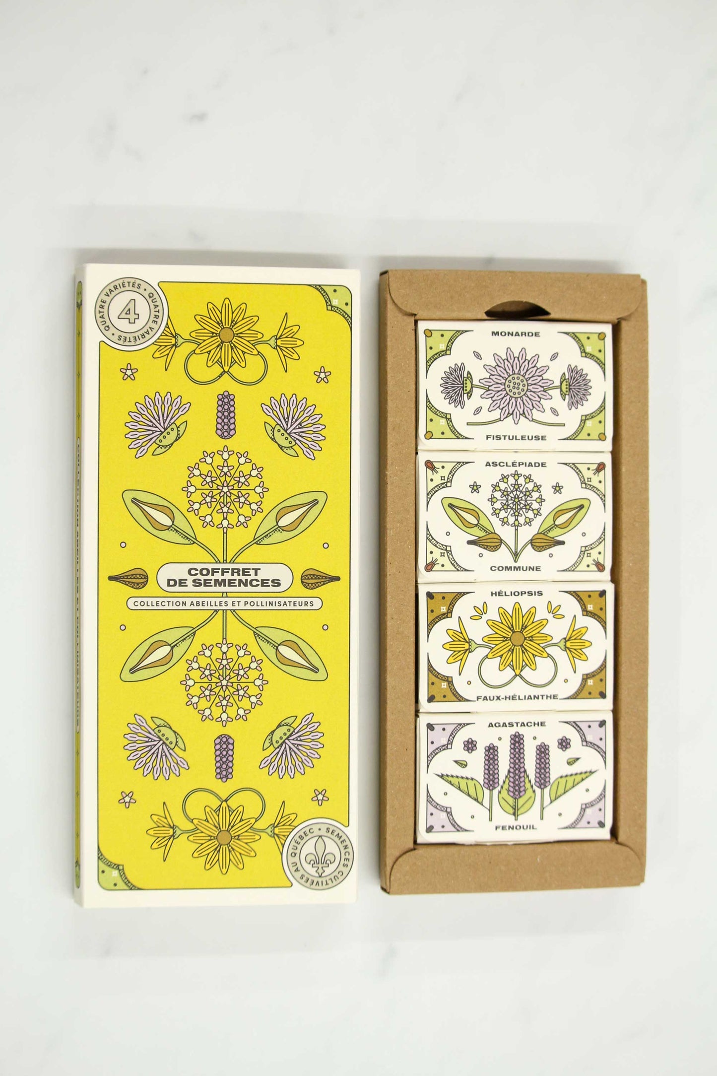 Open Bees & Pollinators seed collection box set with bergamot flower, common milkweed, false sunflower, fennel Agastache