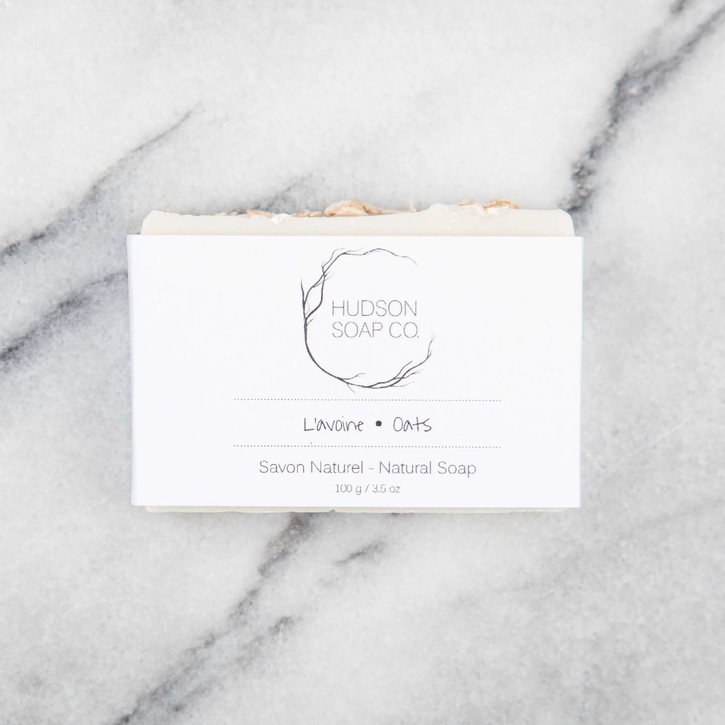 Cold process natural oat hand soap in Hudson Soap Co white packaging