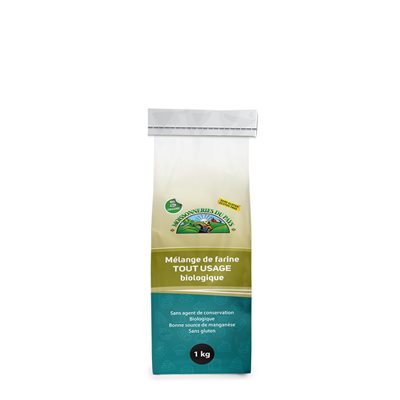 Bag of MOISSONERIES DU PAYS Organic Gluten-Free All-Purpose Flour with a white and green label on a white background