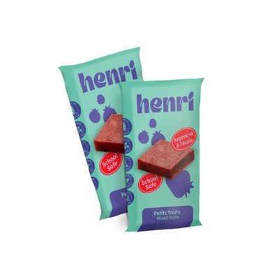 A Henri Nutrition protein bar in mixed berries flavor, showcasing a fruity, high-protein snack with berry flavors in branded packaging.