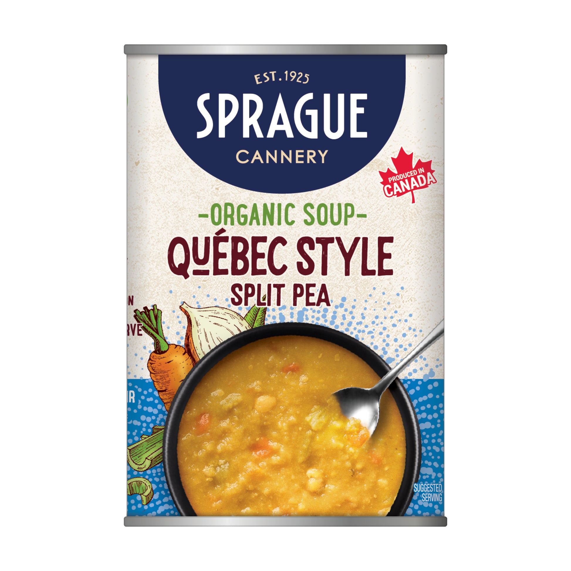 Sprague organic Québec-style split pea soup, made with yellow peas and offering a thick, comforting texture