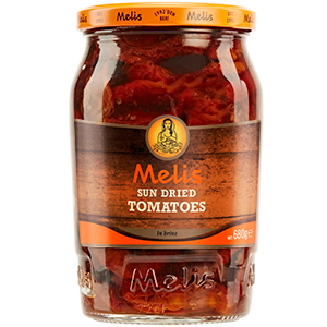 A package of MÉLIS dried tomatoes (500g), featuring sun-dried tomato pieces with a deep red color in resealable packaging.