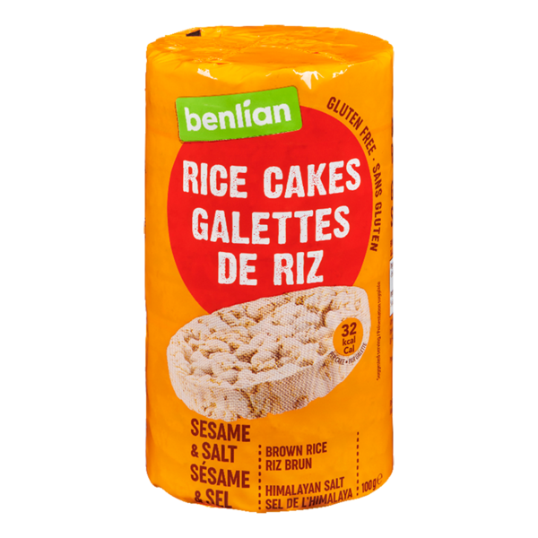 Benlian sesame and salt rice cakes packaging on a white background