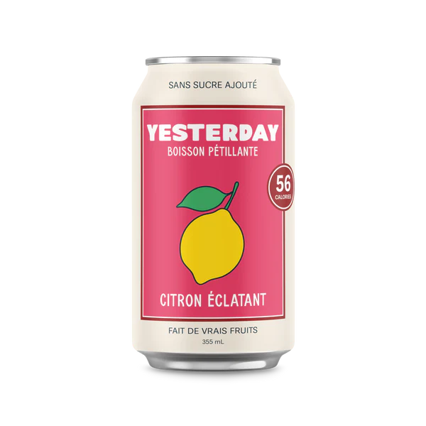 A can of Yesterday sparkling drink Bold Lemon, featuring a refreshing, fizzy lemon beverage.