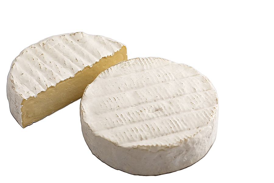 A wheel of Laiterie de Charlevoix Le Fleurmier cheese, featuring a soft, creamy interior with a delicate rind in branded packaging.