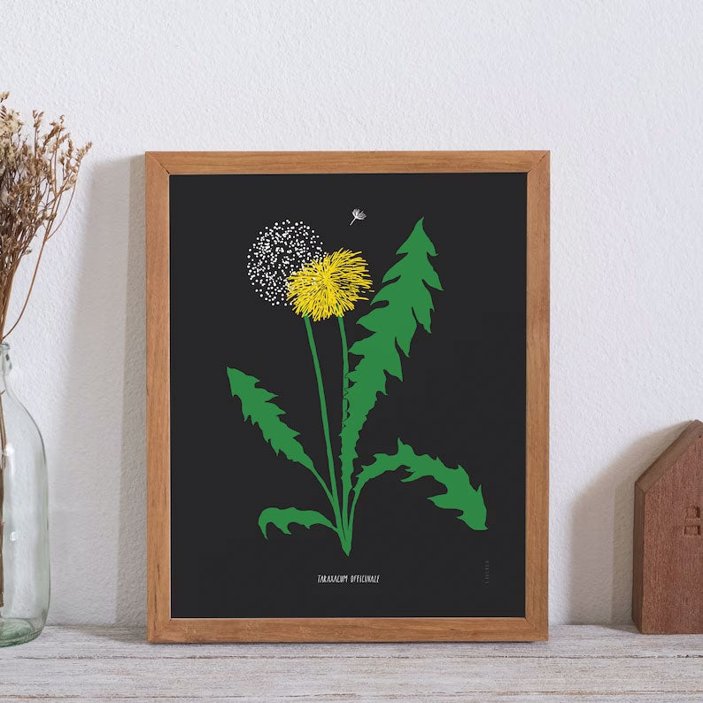 Poster of graphic style dandelion on black background