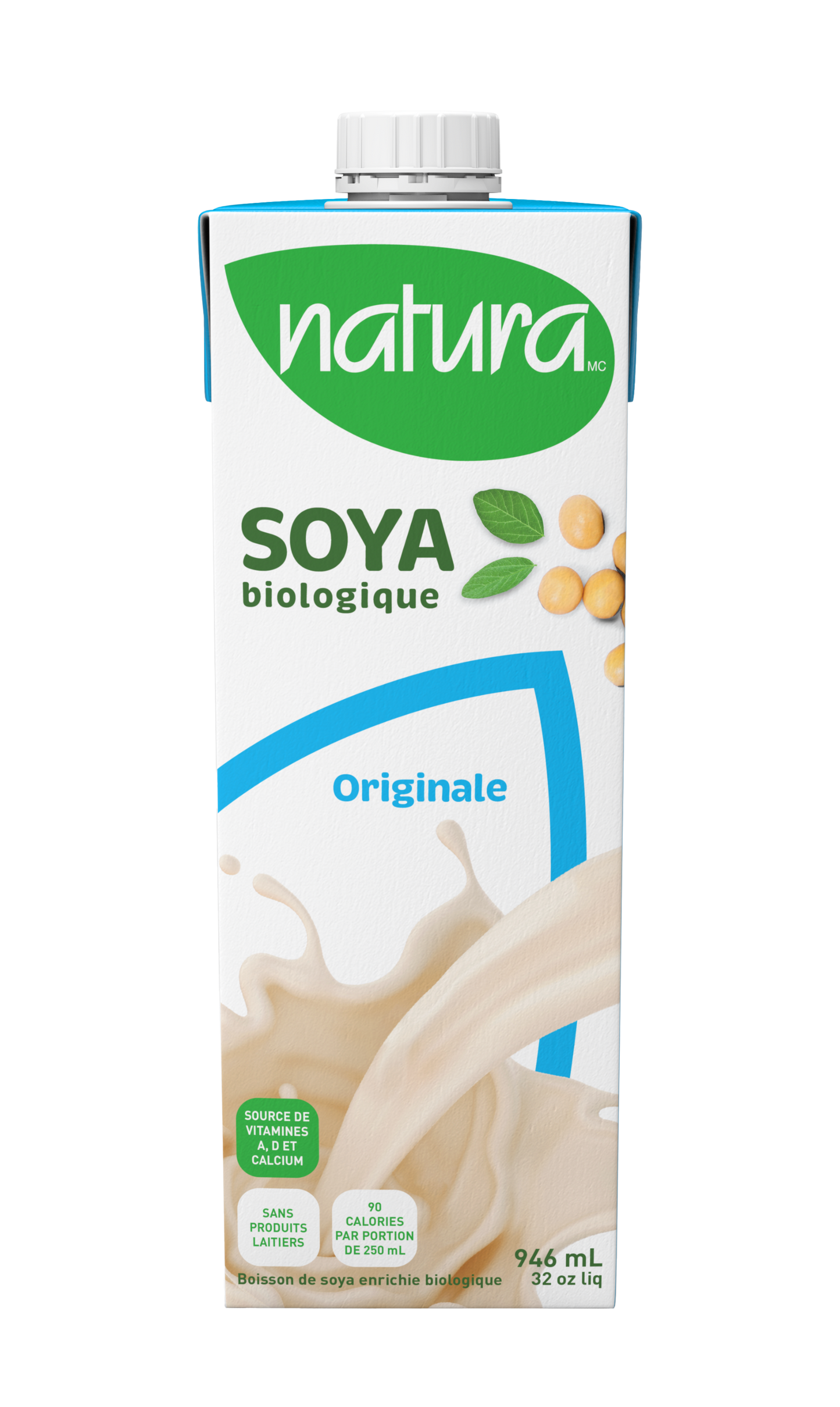White milk carton of organic soy milk by Natura