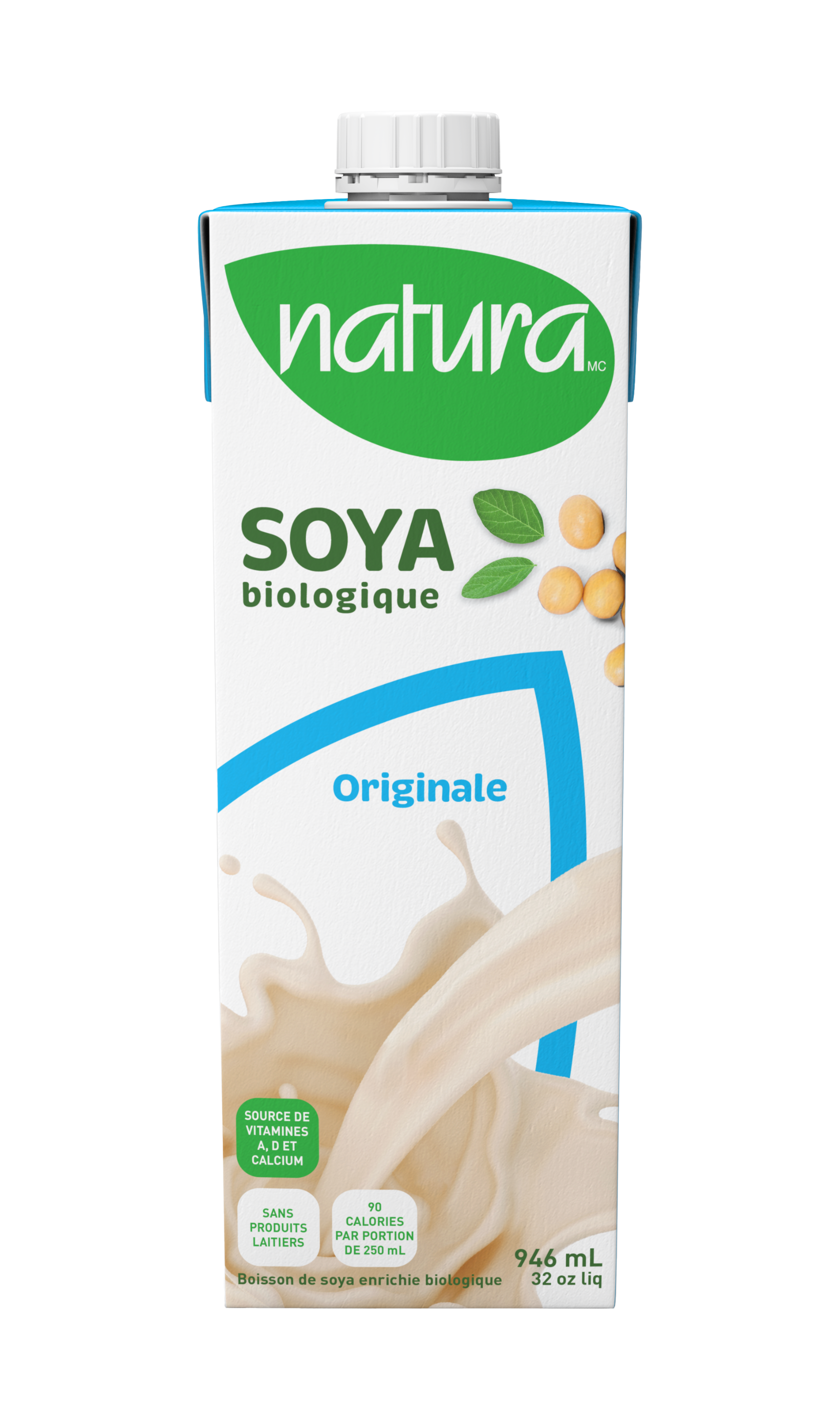 White milk carton of organic soy milk by Natura