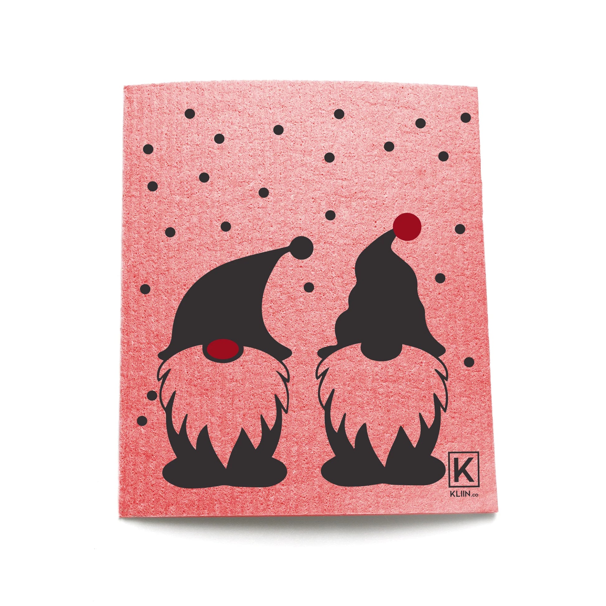 Kliin reusable sponge towel Christmas gnomes on red towel design