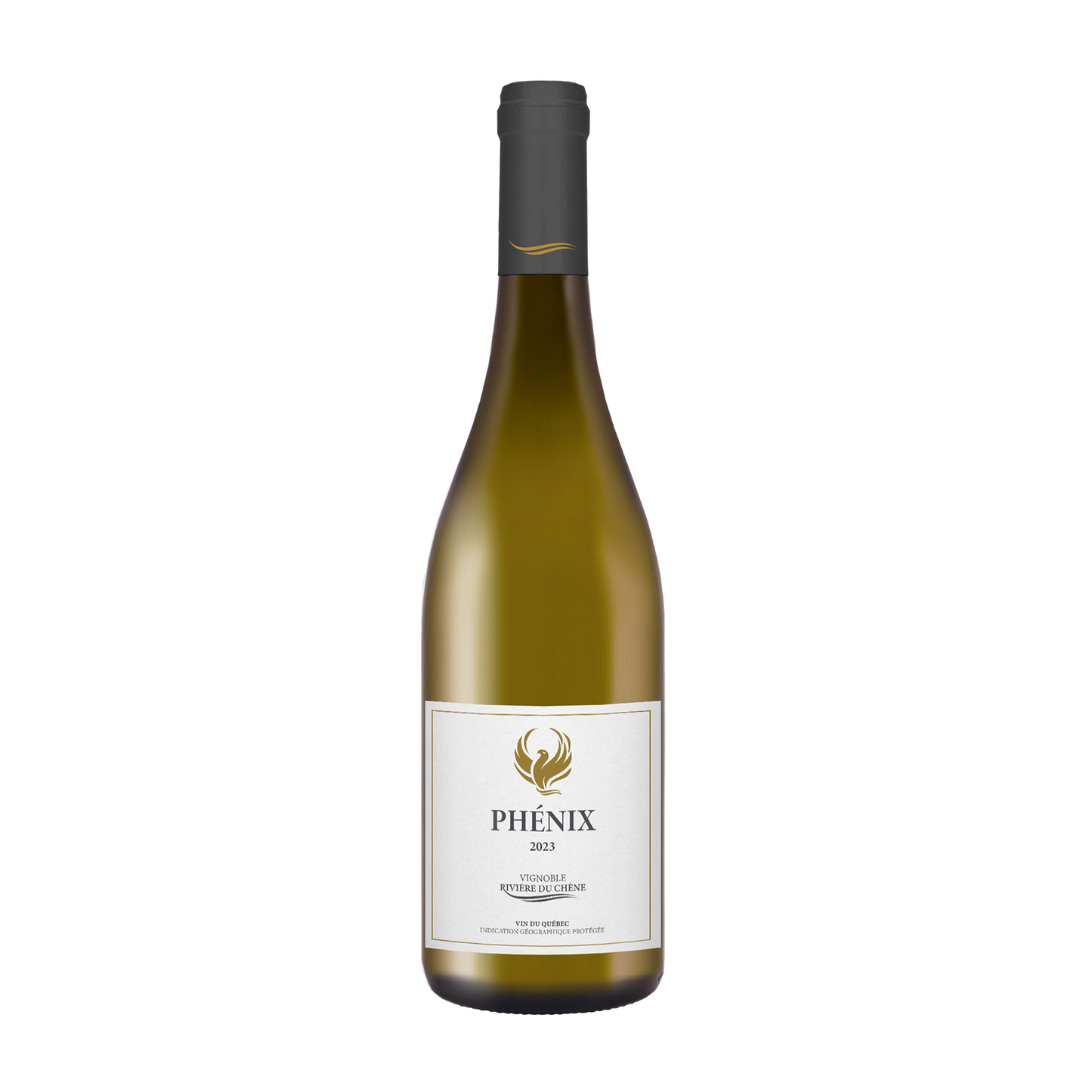 A 750 ml bottle of Le Phénix Blanc white wine, showcasing notes of citrus, white flowers, and white peach with a smooth, lightly oaked texture.
