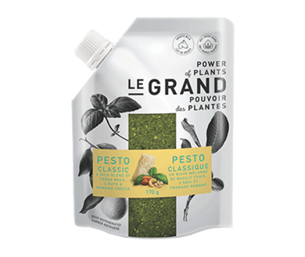 Maison LeGrand classic pesto (170g), featuring a green basil sauce made with herbs and oil.