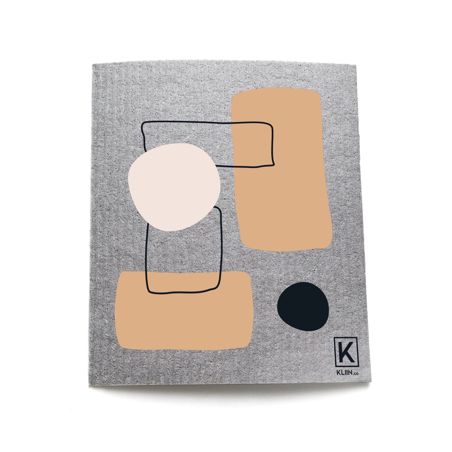 Grey natural-fiber reusable sponge cloth with square and circle colour block design
