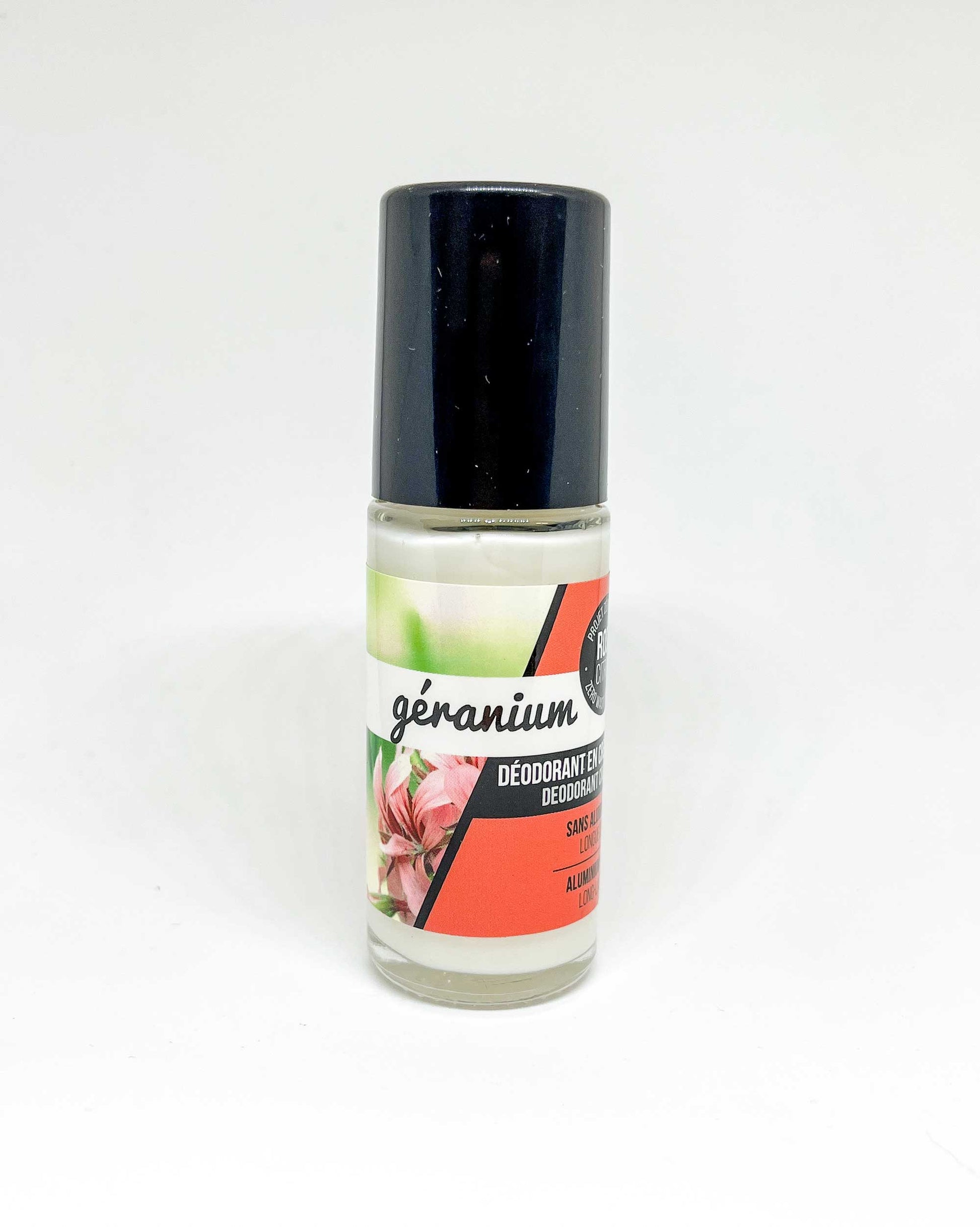 30 ml Natural roll-on deodorant in glass bottle, geranium-scented