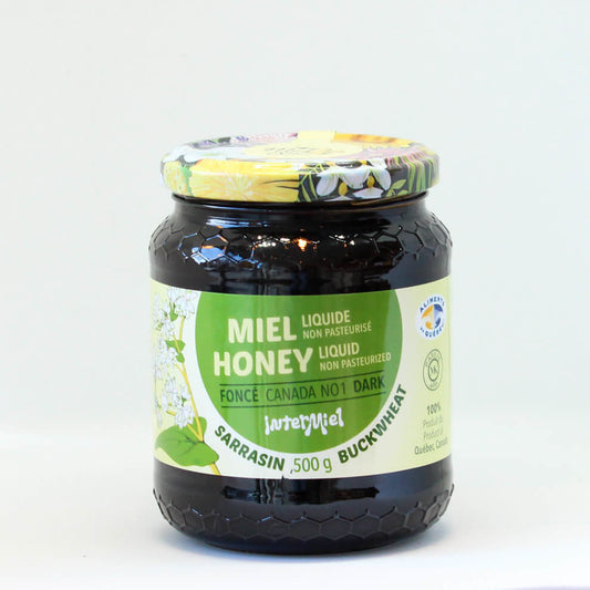Jar of unpasteurized buckwheat honey